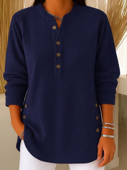 Mira Women's Sweater | Ribbed Knit Button Detail Long Sleeve 2