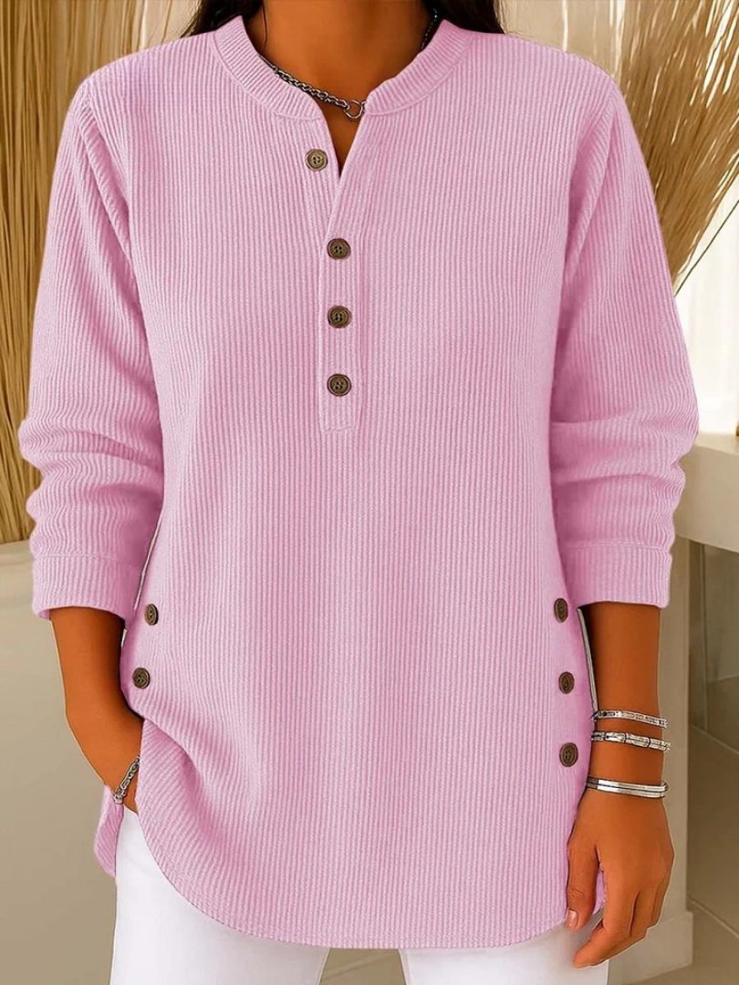 Mira Women's Sweater | Ribbed Knit Button Detail Long Sleeve 3