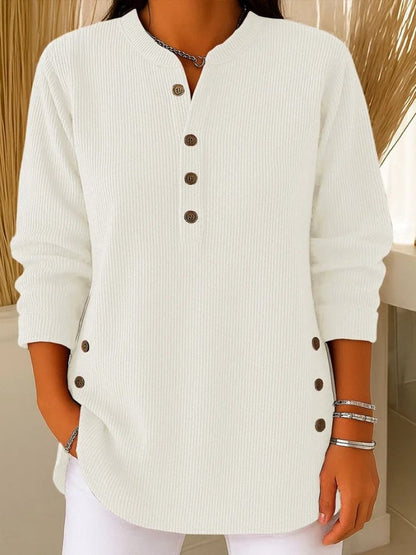 Mira Women's Sweater | Ribbed Knit Button Detail Long Sleeve 4