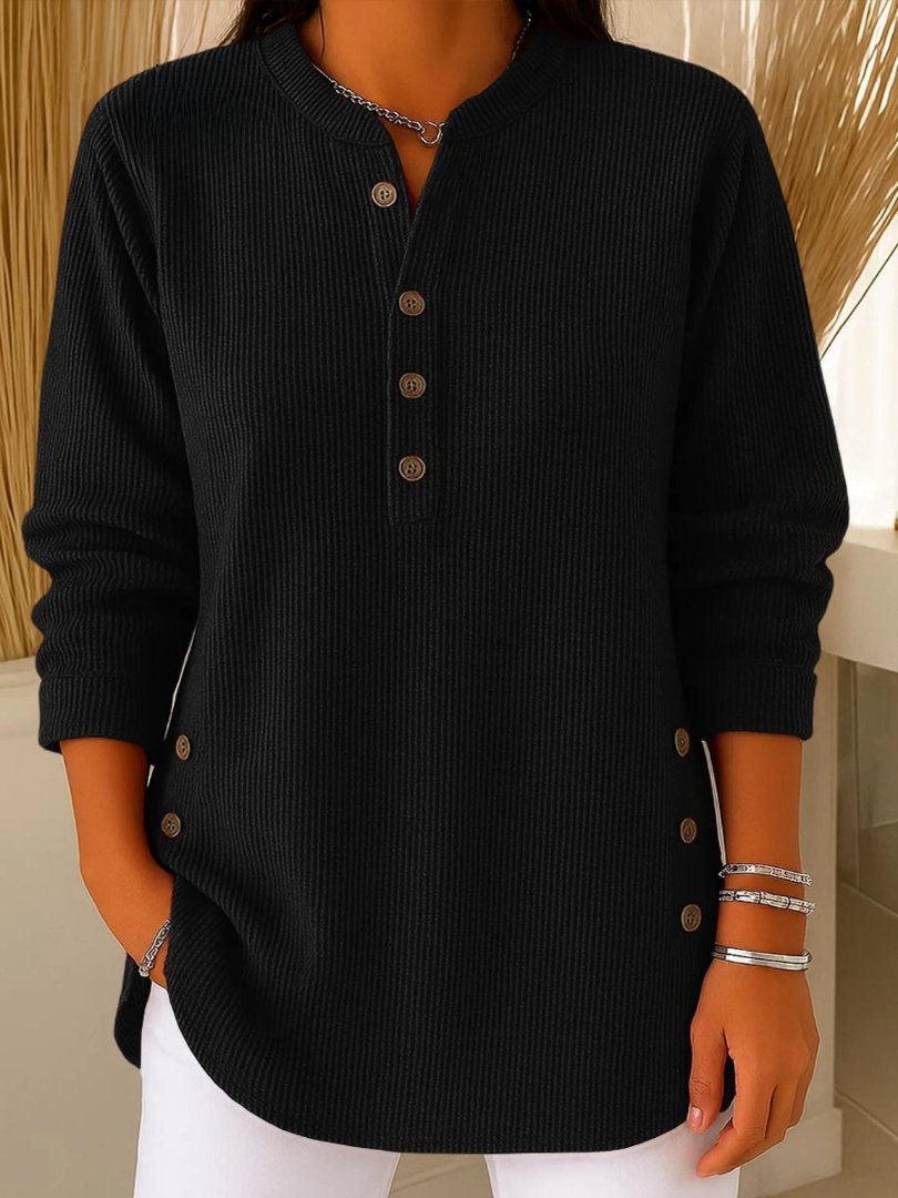 Mira Women's Sweater | Ribbed Knit Button Detail Long Sleeve 5