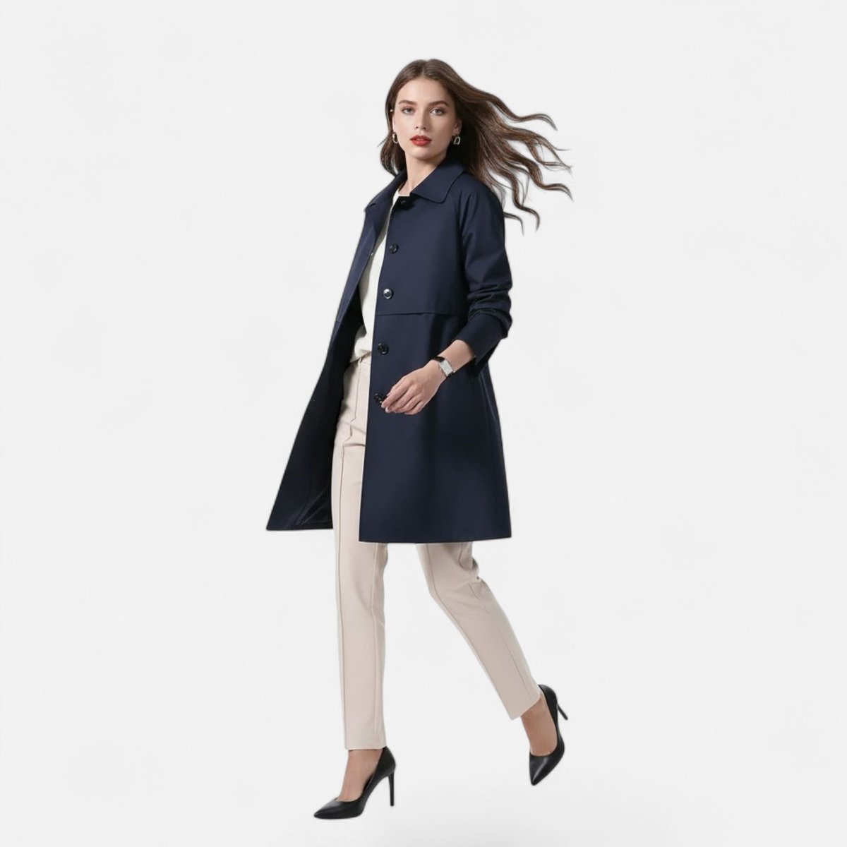 Mira Women's Trench Coat | Wool-Blend Mid-Length, Double-Breasted 4