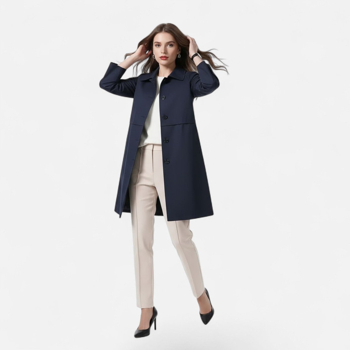 Mira Women's Trench Coat | Wool-Blend Mid-Length, Double-Breasted 5
