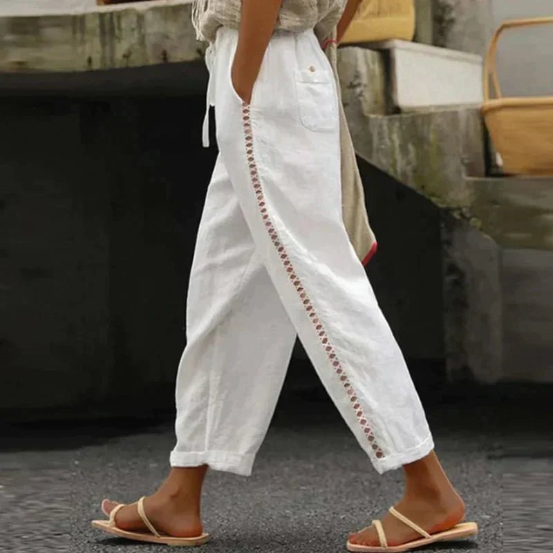 Mira Women’s Trousers with High-Waist Fit and Side Button Detail 0