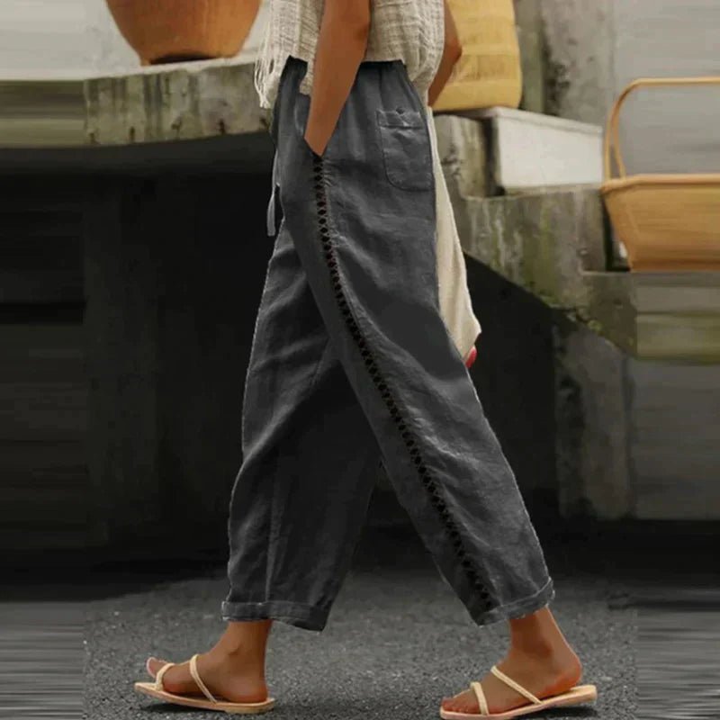 Mira Women’s Trousers with High-Waist Fit and Side Button Detail 3