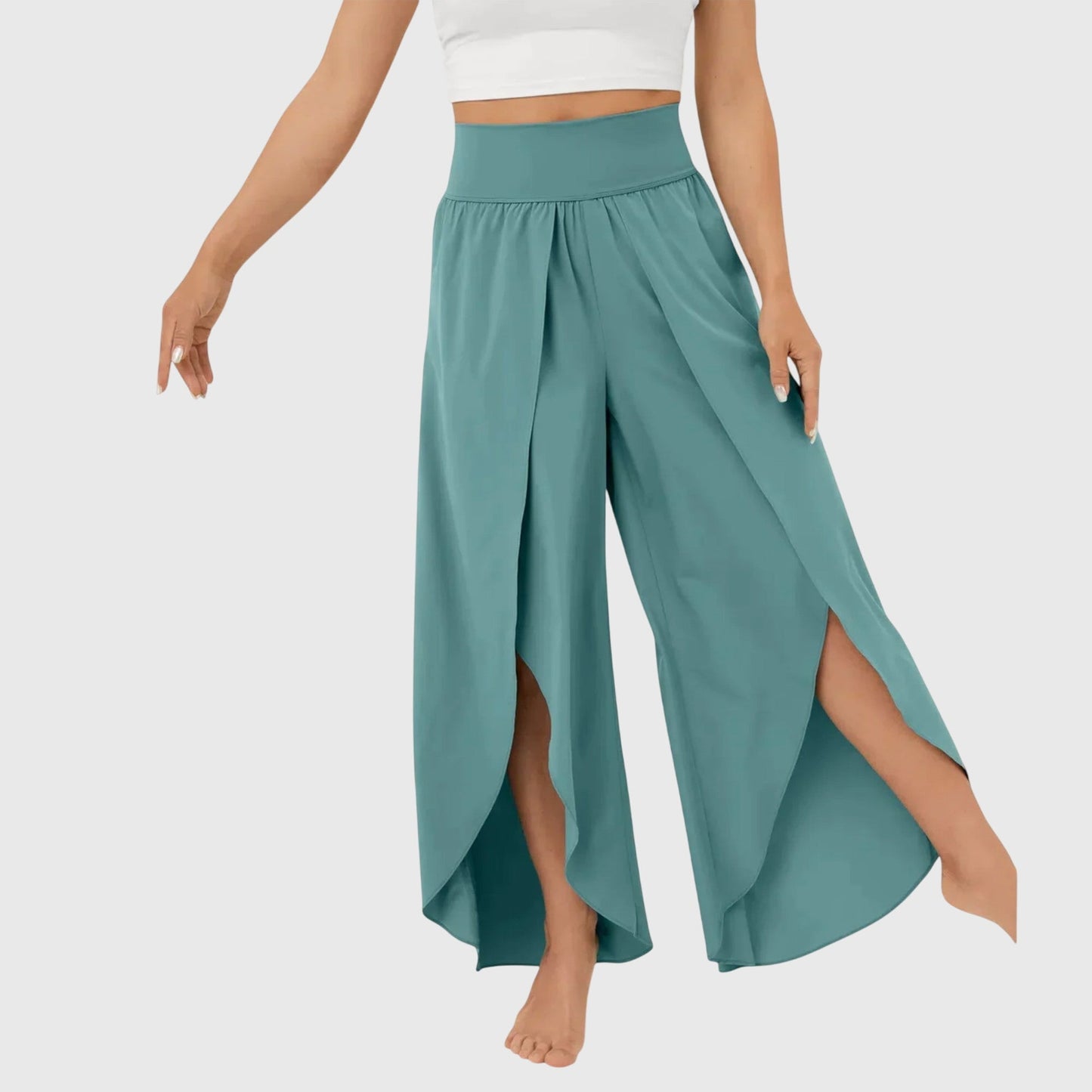 Mira Women’s Wide Leg Trousers with High Side Slits and Relaxed Fit 2