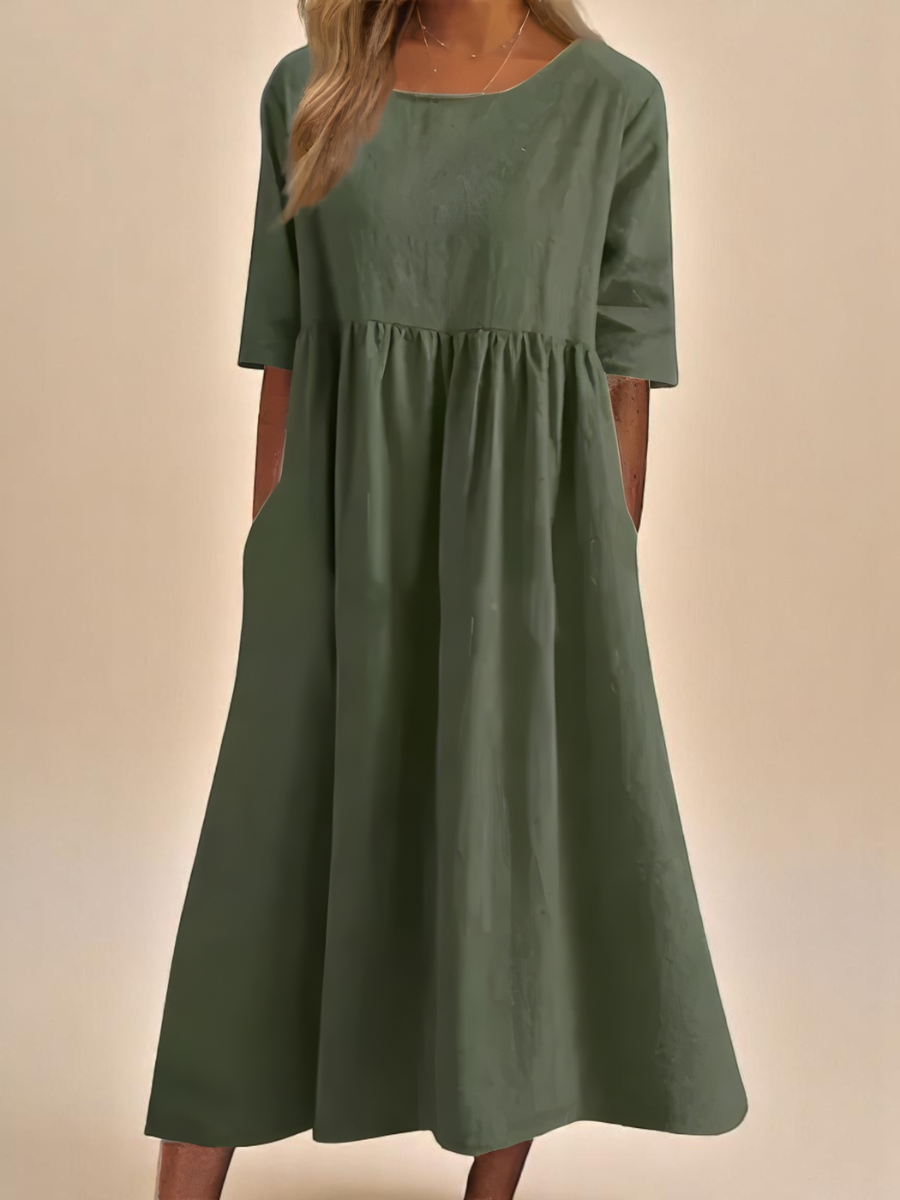 Miranda Women’s Dress with Mid Sleeves, Round Neckline, and Side Pockets 3