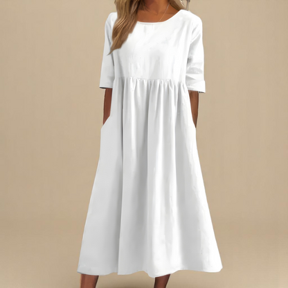 Miranda Women’s Dress with Mid Sleeves, Round Neckline, and Side Pockets 5