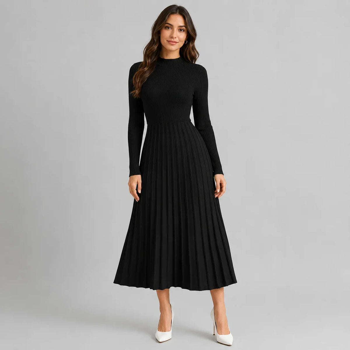 Montara Women’s Bodycon Midi Dress featuring a high neck and long sleeves, perfect for stylish occasions and comfortable wear. 0