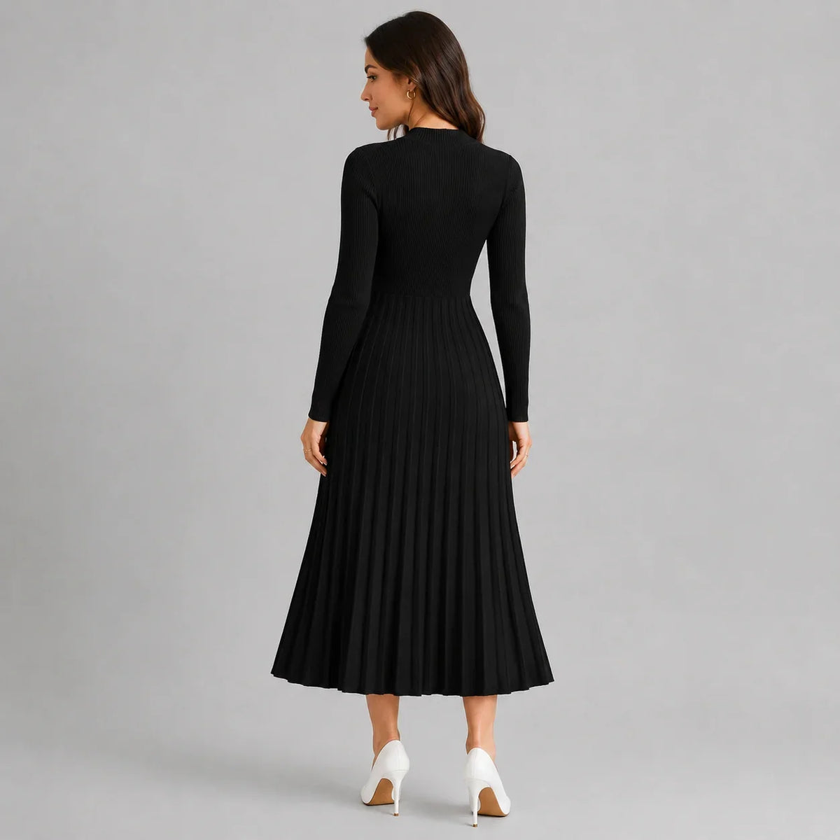 Montara Women’s Bodycon Midi Dress featuring a high neck and long sleeves, perfect for stylish occasions and comfortable wear. 1