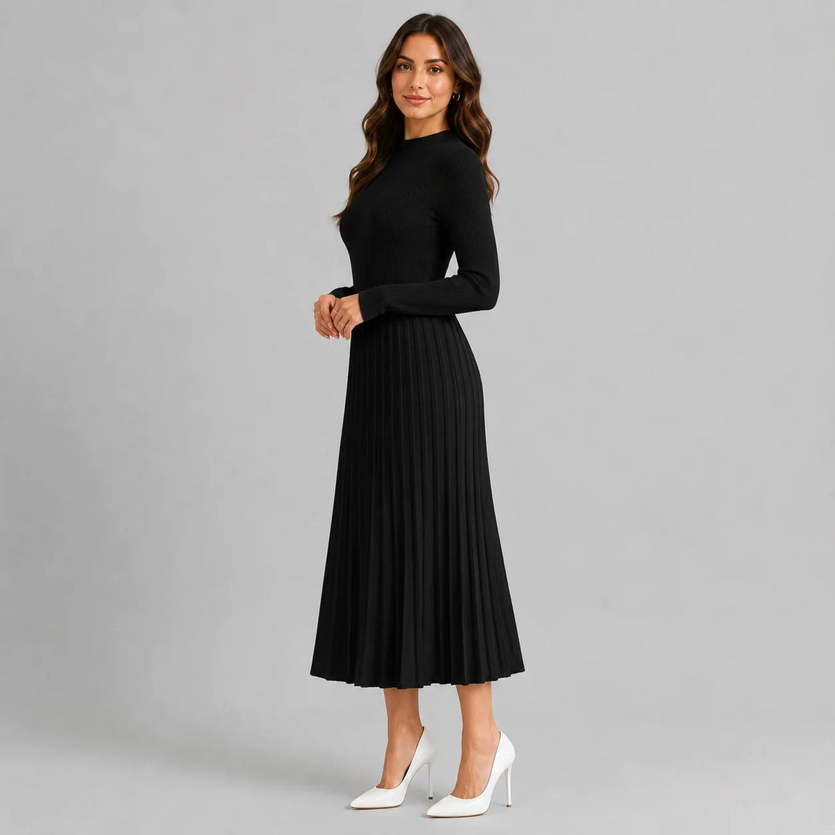 Montara Women’s Bodycon Midi Dress featuring a high neck and long sleeves, perfect for stylish occasions and comfortable wear. 2