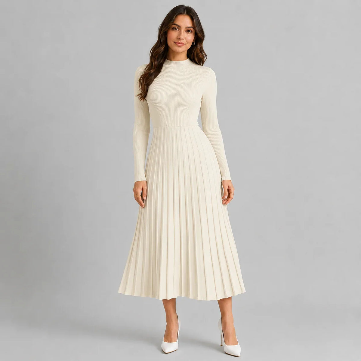 Montara Women’s Bodycon Midi Dress featuring a high neck and long sleeves, perfect for stylish occasions and comfortable wear. 3