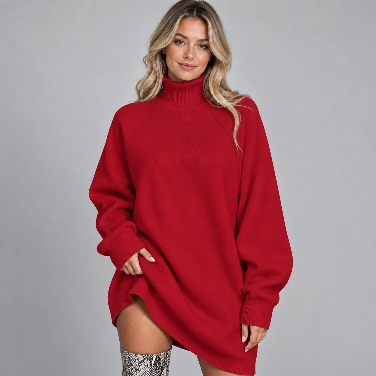 Montarello Women’s Jumper Dress featuring an oversized fit and high neckline, perfect for casual outings and layering in cooler weather. 6