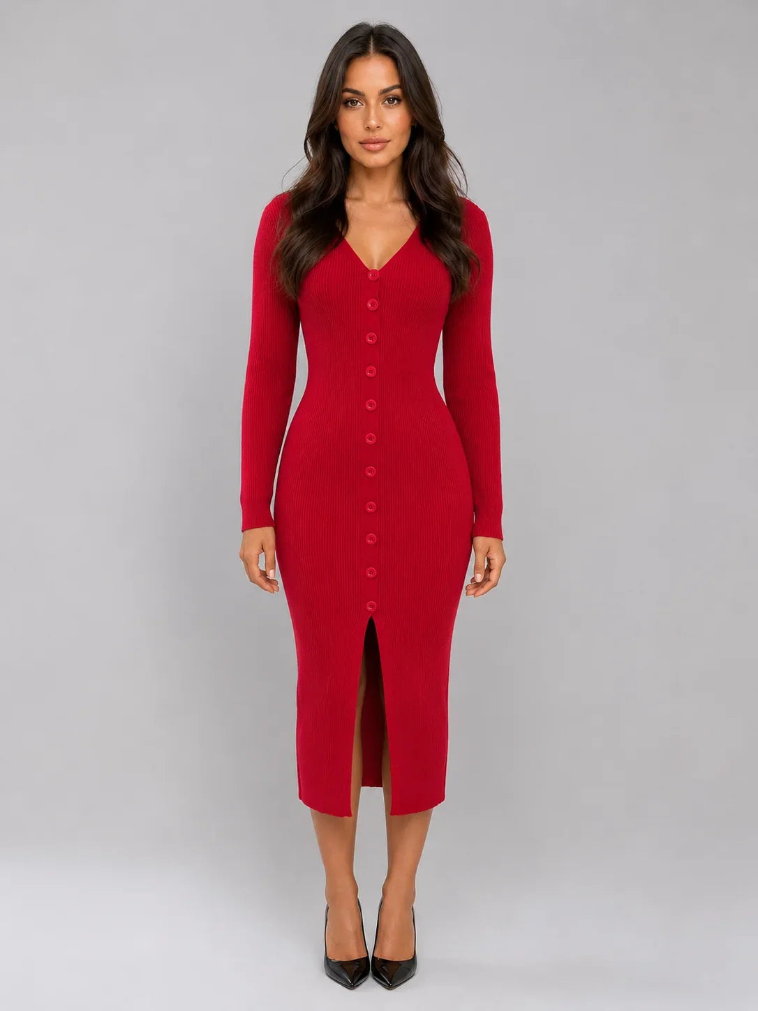 Montarello Women's Jumper Dress featuring a ribbed knit design and stylish button front, perfect for casual and chic outfits. 4