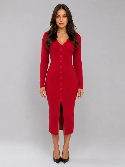 Montarello Women's Jumper Dress featuring a ribbed knit design and stylish button front, perfect for casual and chic outfits. 4