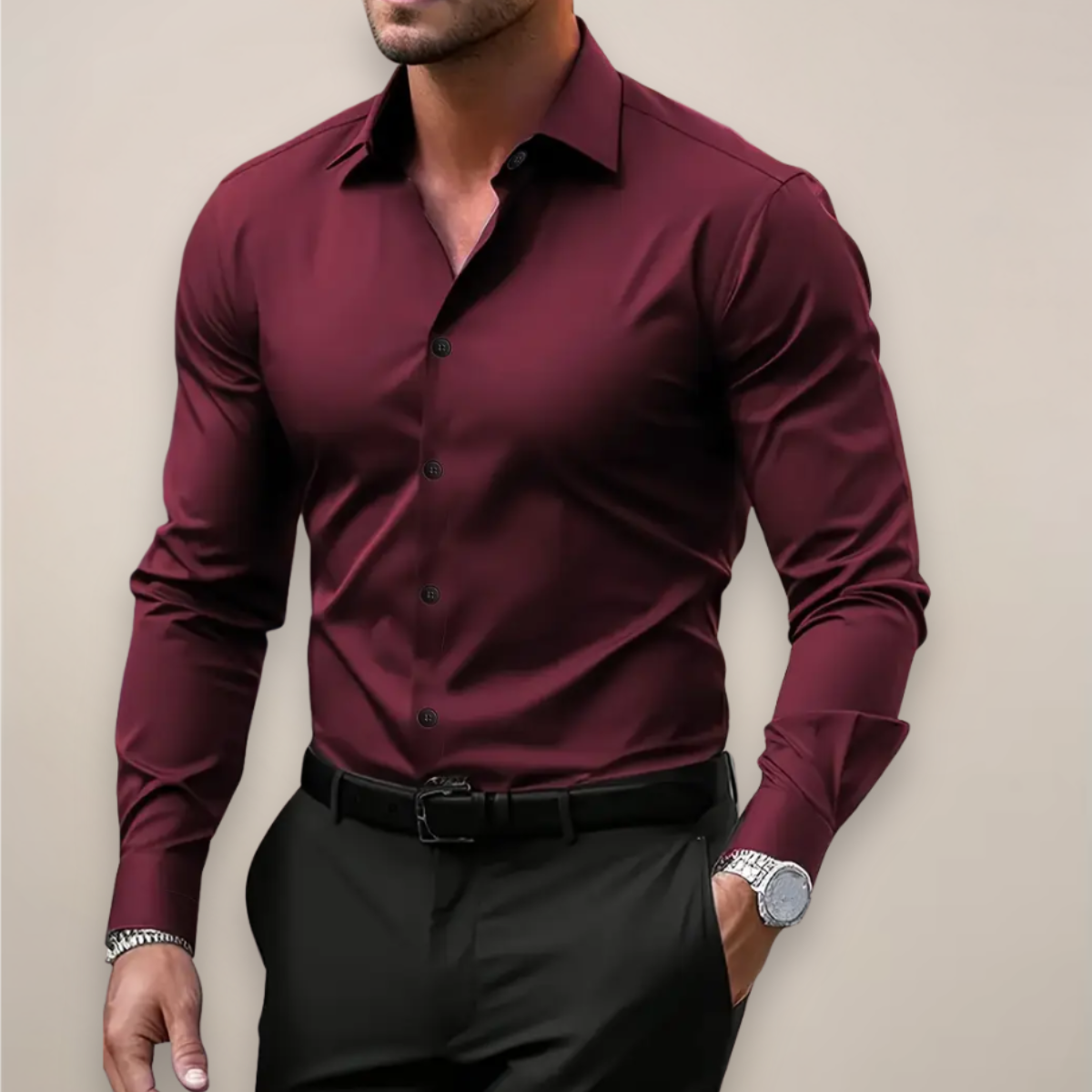 Moritz Men's Dress Shirt with Tailored Slim Fit and Structured Collar 1