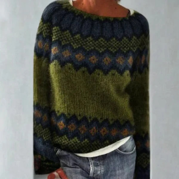 Mysa Women’s Jumper featuring vintage-inspired retro style in a soft fabric, perfect for cozy layering and stylish outfits. 1