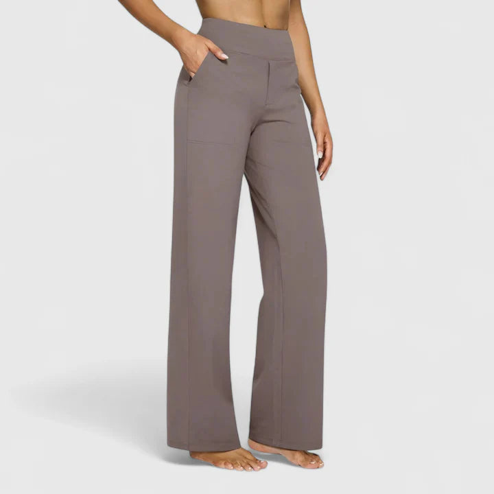 Nadine Women’s Wide Leg Pants with Stretch Waistband and Flowing Silhouette 0