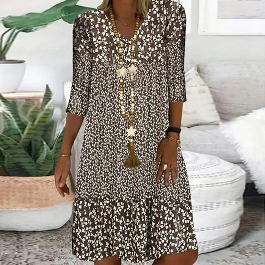 Nara Women’s Dress with Floral Pattern and Ruffle Details for Summer Outings 0