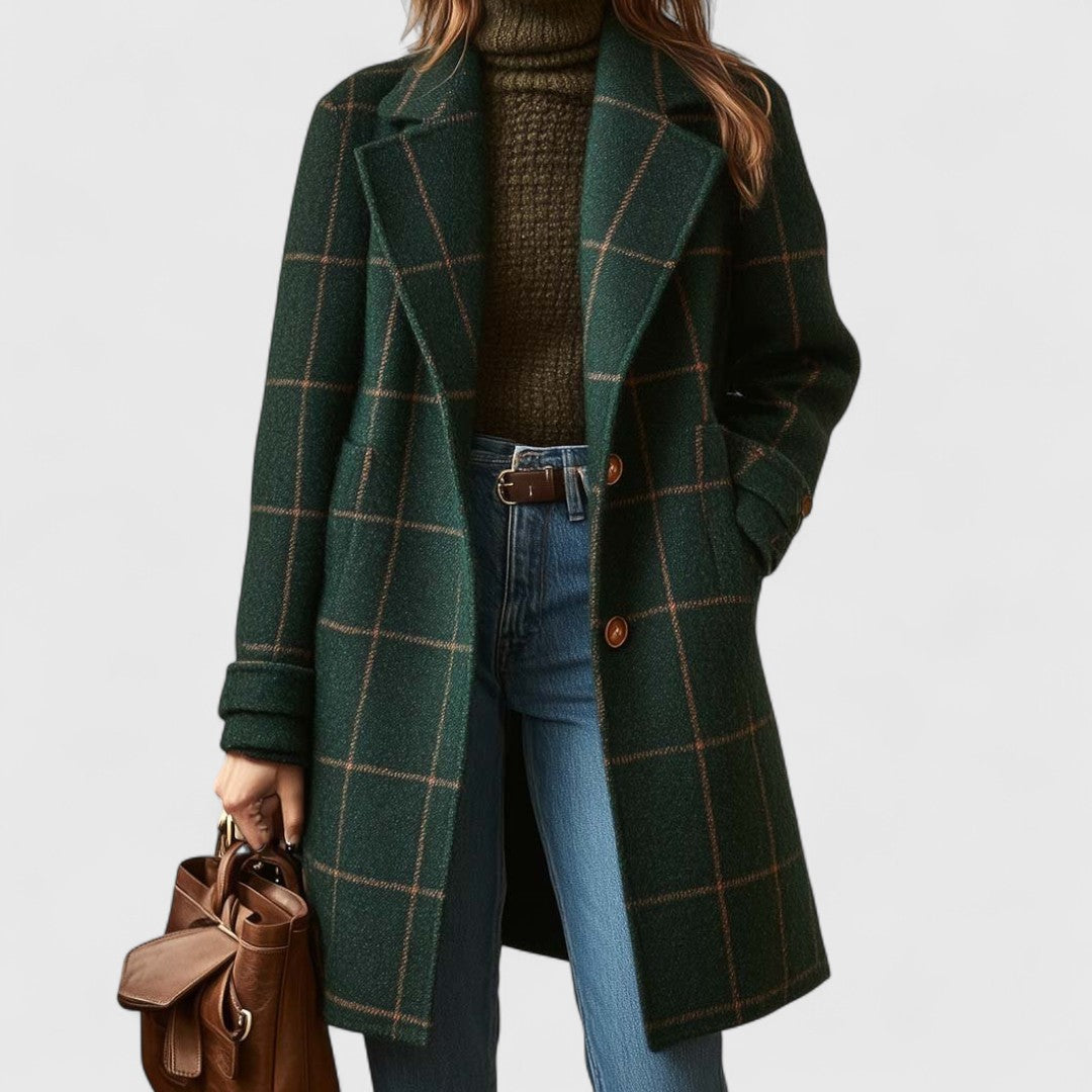 Natasha Women’s Classic Coat with Checked Pattern and Button Front 0