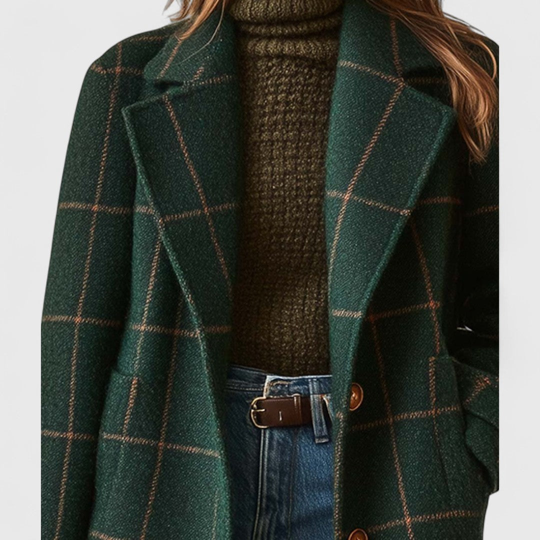 Natasha Women’s Classic Coat with Checked Pattern and Button Front 1