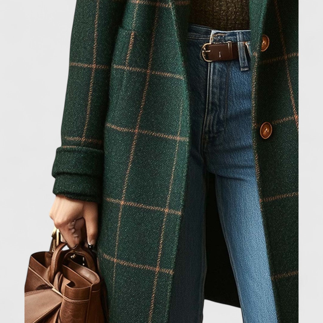 Natasha Women’s Classic Coat with Checked Pattern and Button Front 2