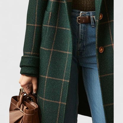 Natasha Women’s Classic Coat with Checked Pattern and Button Front 2