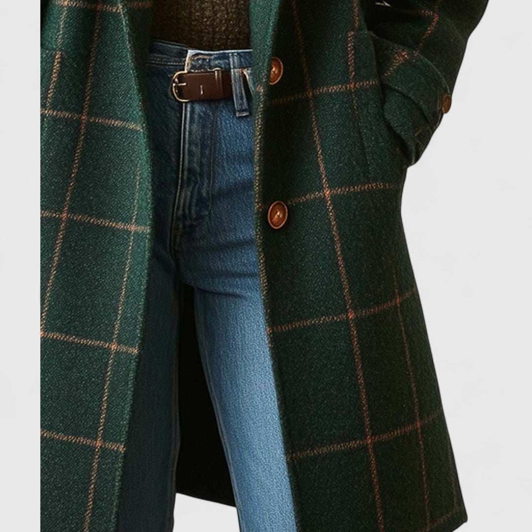 Natasha Women’s Classic Coat with Checked Pattern and Button Front 3