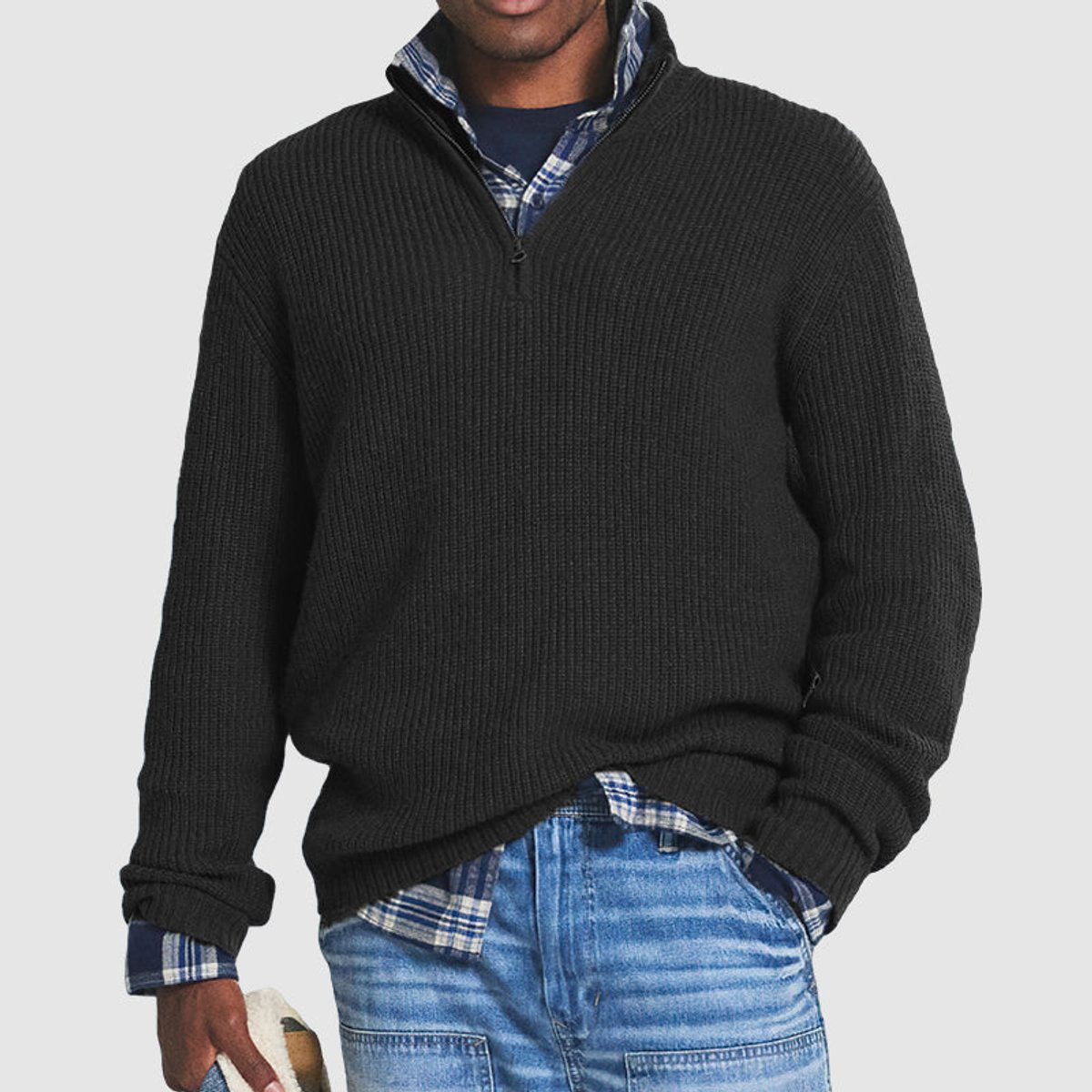 Nate Men's Quarter-Zip Sweater | Ribbed Knit, Business Casual Pullover 1