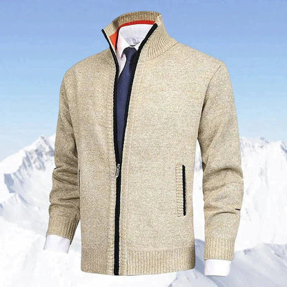Noble Men's Zip-Up Cardigan | Fleece-Lined Knit, Stand Collar 0