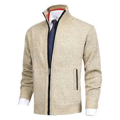 Noble Men's Zip-Up Cardigan | Fleece-Lined Knit, Stand Collar 1