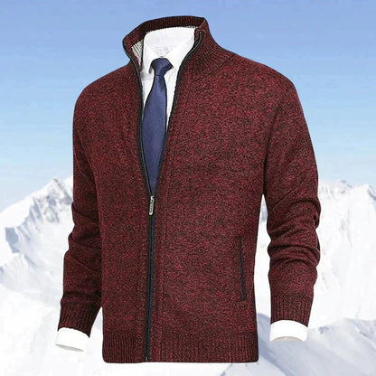 Noble Men's Zip-Up Cardigan | Fleece-Lined Knit, Stand Collar 10