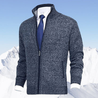 Noble Men's Zip-Up Cardigan | Fleece-Lined Knit, Stand Collar 11