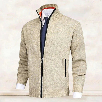 Noble Men's Zip-Up Cardigan | Fleece-Lined Knit, Stand Collar 2