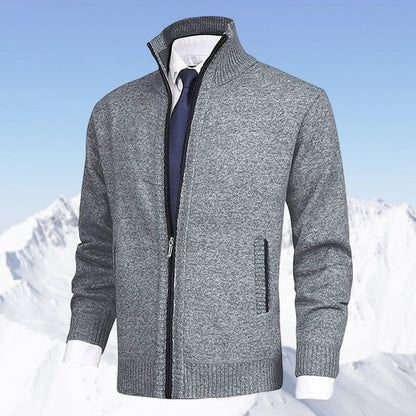 Noble Men's Zip-Up Cardigan | Fleece-Lined Knit, Stand Collar 3