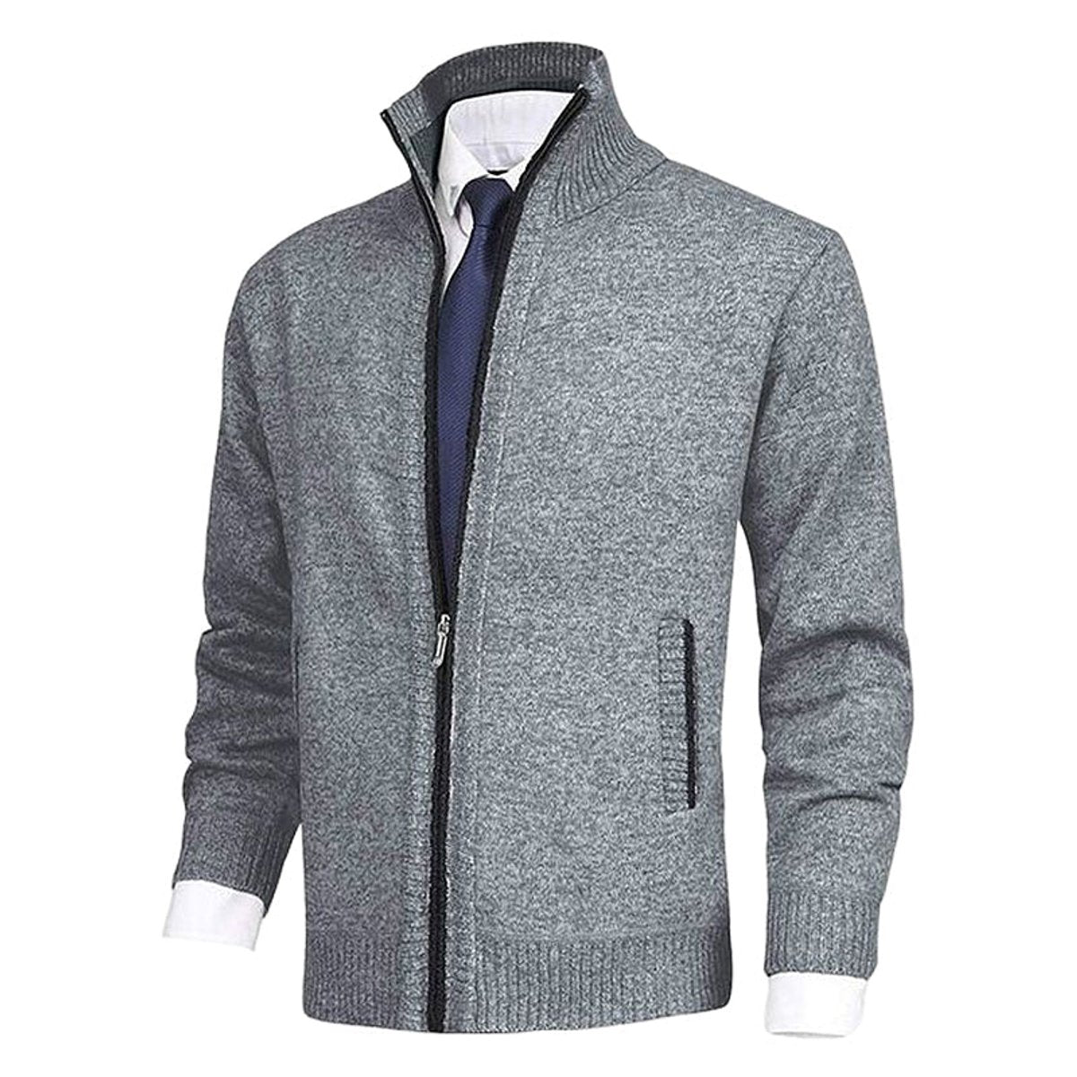 Noble Men's Zip-Up Cardigan | Fleece-Lined Knit, Stand Collar 4