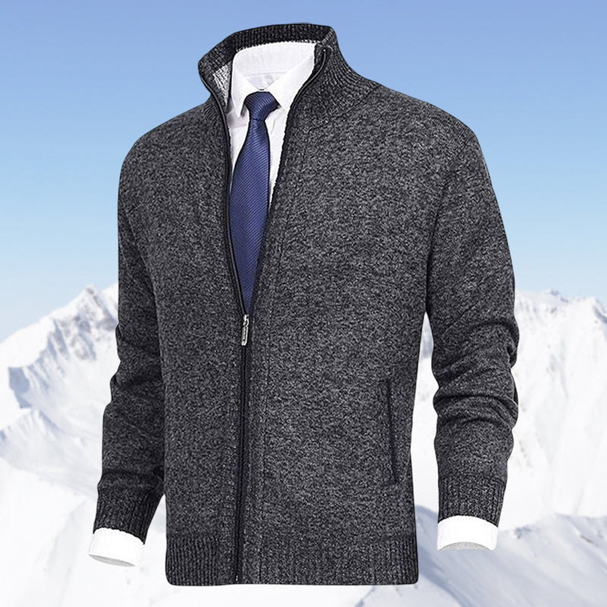 Noble Men's Zip-Up Cardigan | Fleece-Lined Knit, Stand Collar 6