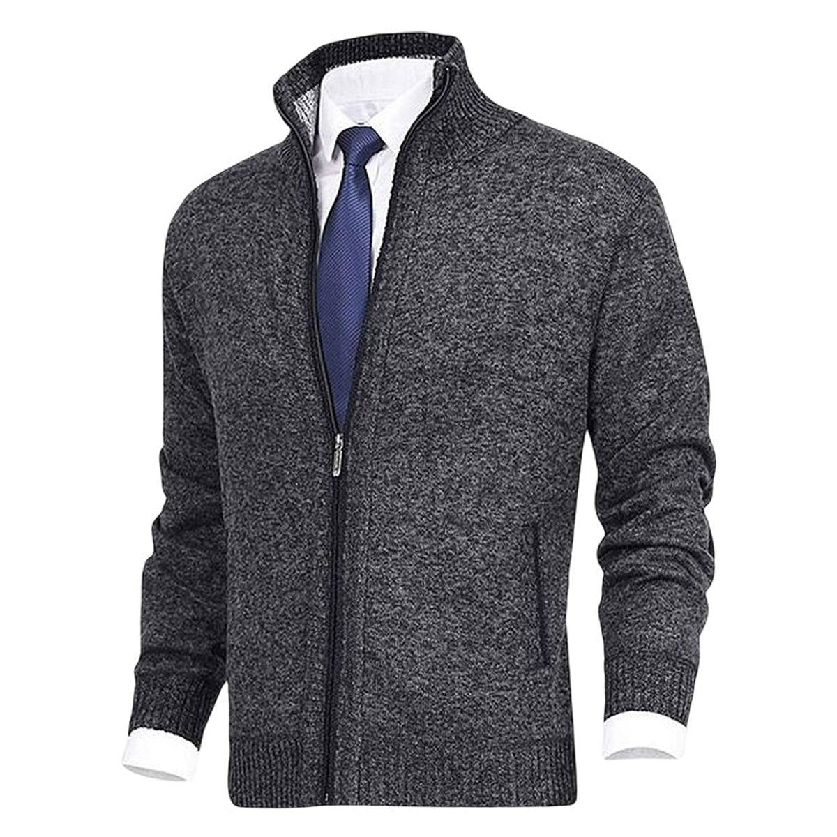Noble Men's Zip-Up Cardigan | Fleece-Lined Knit, Stand Collar 7