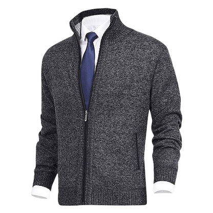 Noble Men's Zip-Up Cardigan | Fleece-Lined Knit, Stand Collar 7