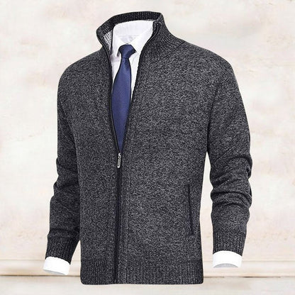 Noble Men's Zip-Up Cardigan | Fleece-Lined Knit, Stand Collar 8