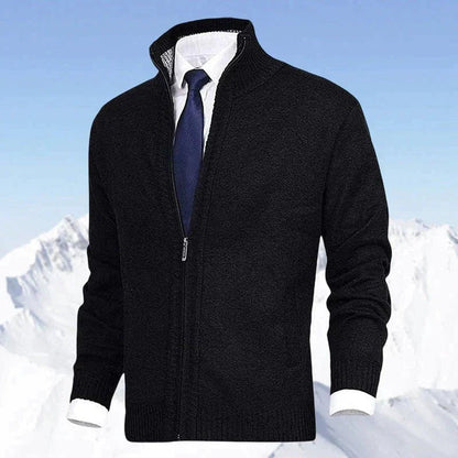 Noble Men's Zip-Up Cardigan | Fleece-Lined Knit, Stand Collar 9