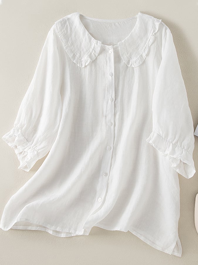 Nora Women's Blouse with Ruffle Collar and Button Placket 1