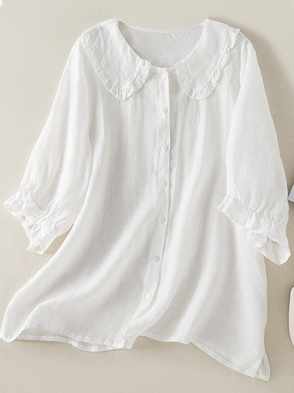 Nora Women's Blouse with Ruffle Collar and Button Placket 1