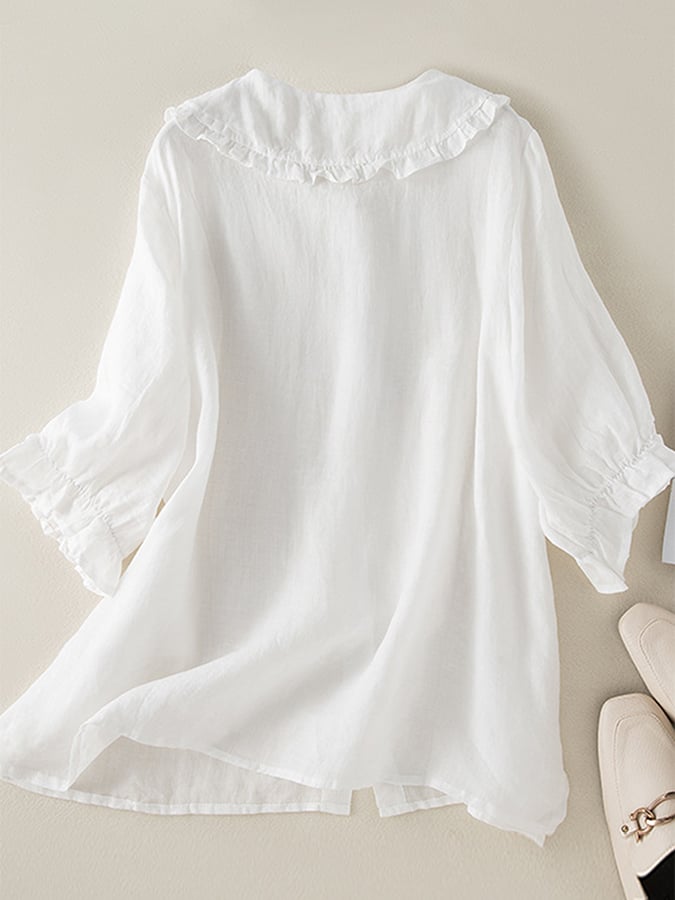Nora Women's Blouse with Ruffle Collar and Button Placket 2