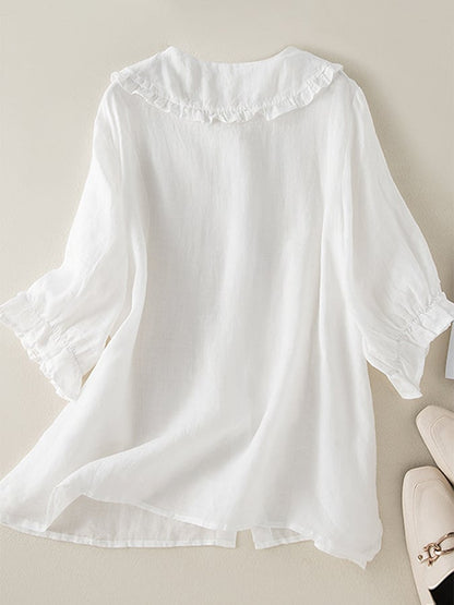 Nora Women's Blouse with Ruffle Collar and Button Placket 2