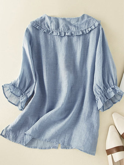 Nora Women's Blouse with Ruffle Collar and Button Placket 3