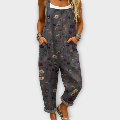 Nora Women's Jumpsuit with Retro Floral Print and Adjustable Straps 1