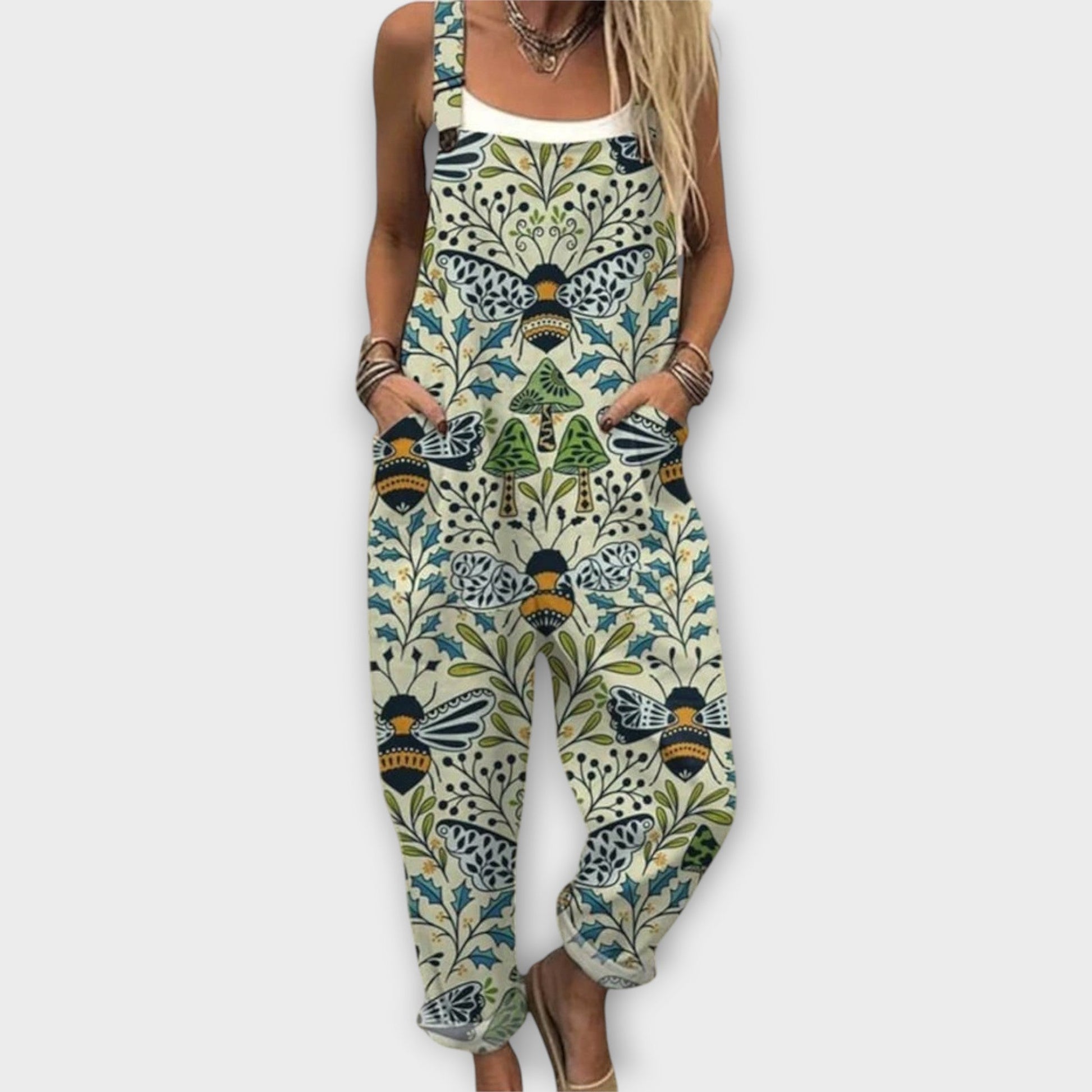 Nora Women's Jumpsuit with Retro Floral Print and Adjustable Straps 3