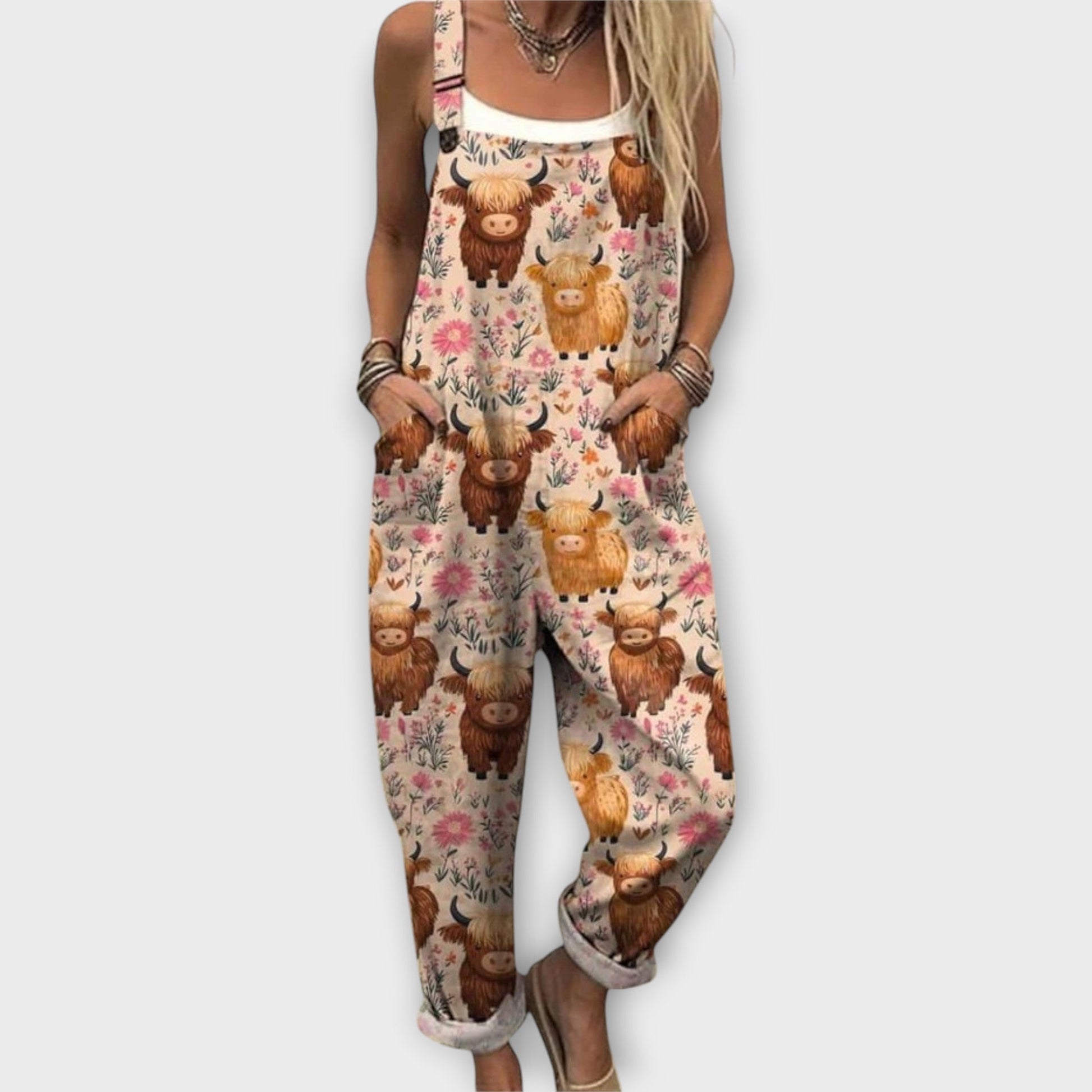 Nora Women's Jumpsuit with Retro Floral Print and Adjustable Straps 4