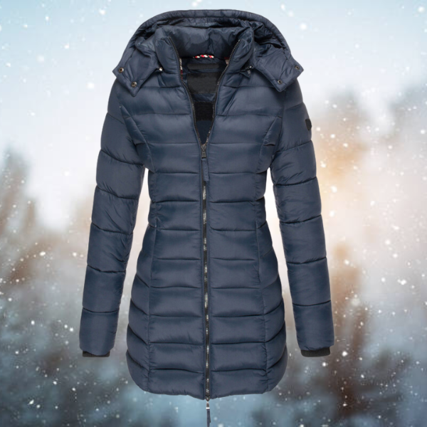Nora Women’s Long Quilted Jacket with Hood and Insulated Design 0