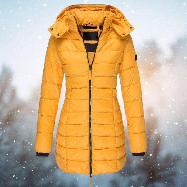 Nora Women’s Long Quilted Jacket with Hood and Insulated Design 1